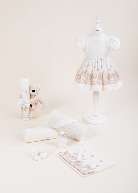 Set Botez Leila 3 Piese, Rochita, Trusou si Lumanare Personalizat Botez AnneBebe
