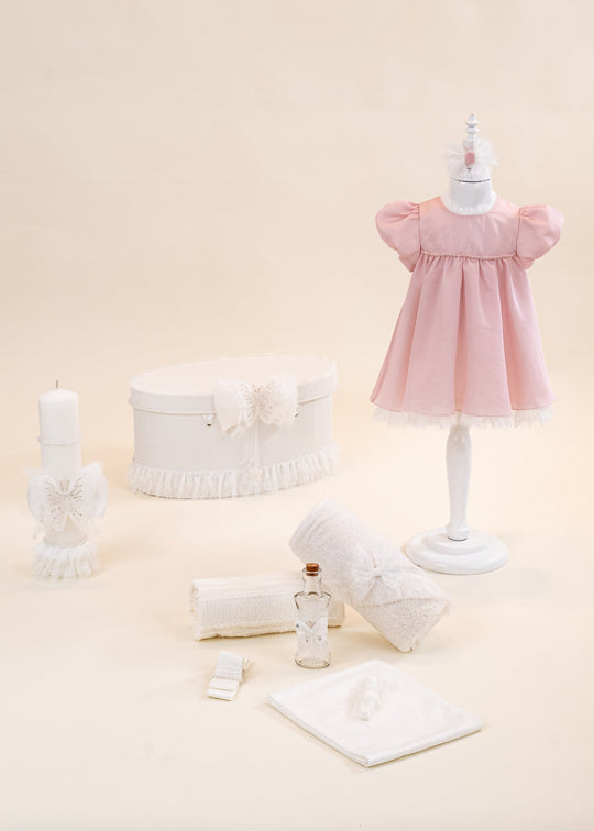 Christening Set Chantelle Rose 4 Pieces Dress Christening Kit Candle and Personalized Keepsake Box AnneBebe