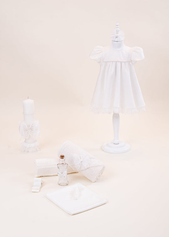 Chantelle Ivory 3-Piece Christening Set - Dress, Layette, and Personalized Christening Candle AnneBebe