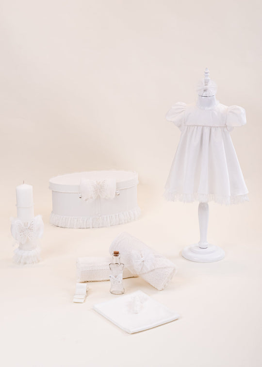 Chantelle Ivory Christening Set 4 Pieces Dress, Christening Set, Candle and Personalized Christening Chest AnneBebe