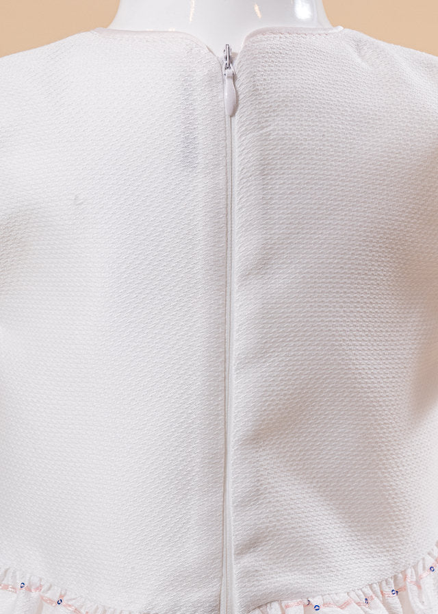 Rochita Tiffany Crem Cu Floricele Si Dungi Fine Cu Paiete Roz AnneBebe