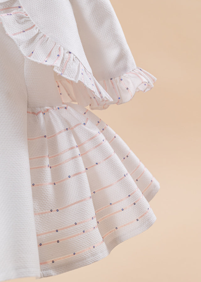 Rochita Tiffany Crem Cu Floricele Si Dungi Fine Cu Paiete Roz AnneBebe