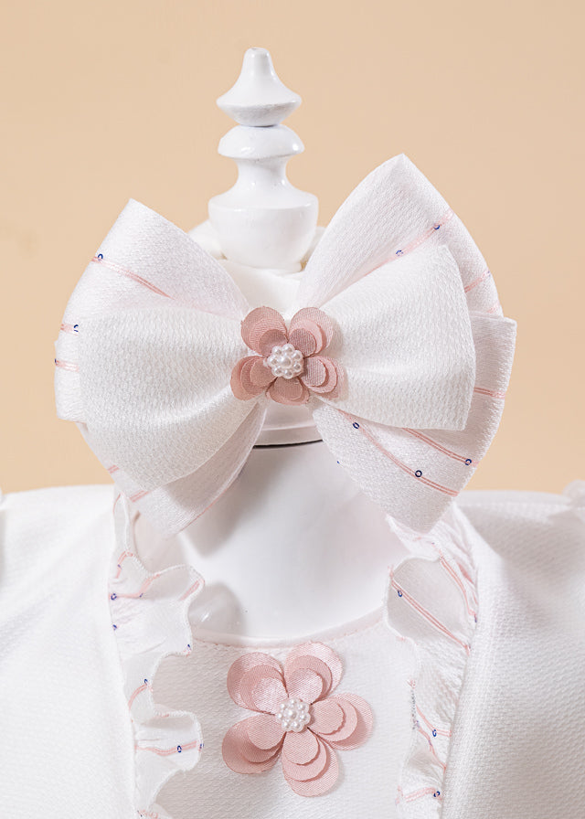 Rochita Tiffany Crem Cu Floricele Si Dungi Fine Cu Paiete Roz AnneBebe