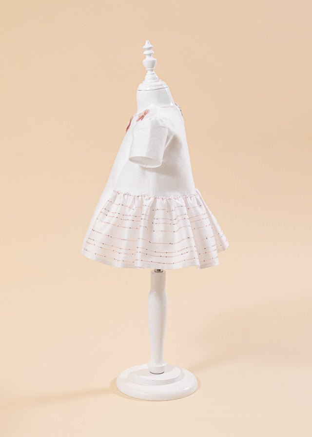 Rochita Tiffany Crem Cu Floricele Si Dungi Fine Cu Paiete Roz AnneBebe