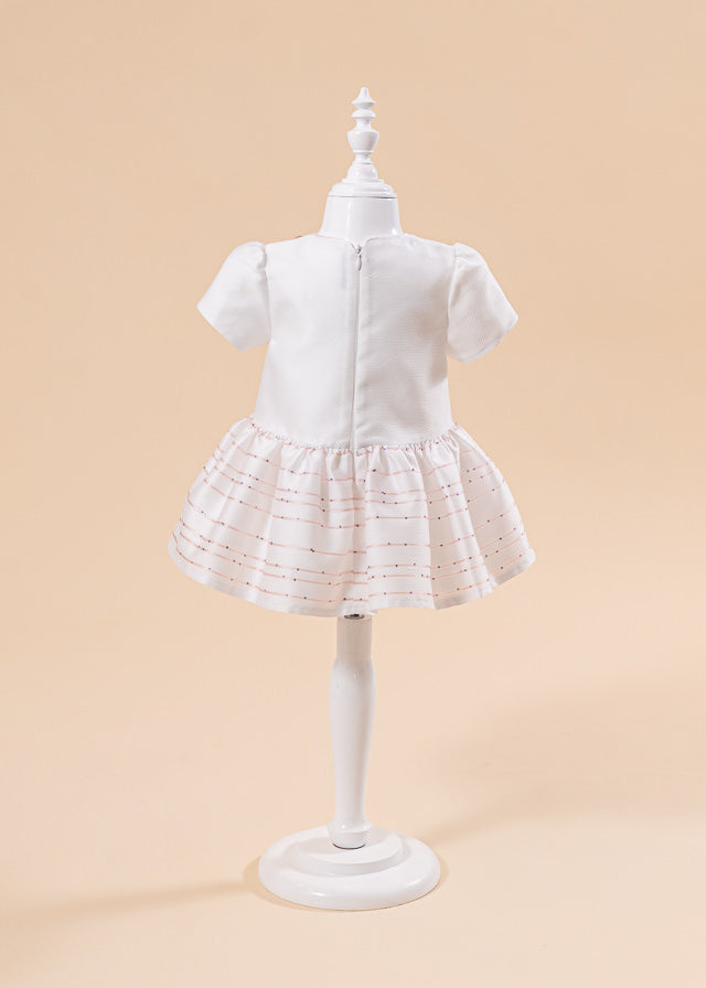 Rochita Tiffany Crem Cu Floricele Si Dungi Fine Cu Paiete Roz AnneBebe