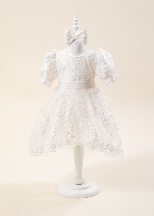 Florina Cream Dress Lace Flowers Cord Satin AnneBebe