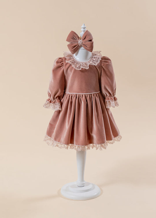 Rochita Eleganta Sorina Catifea Roz Prafuit AnneBebe