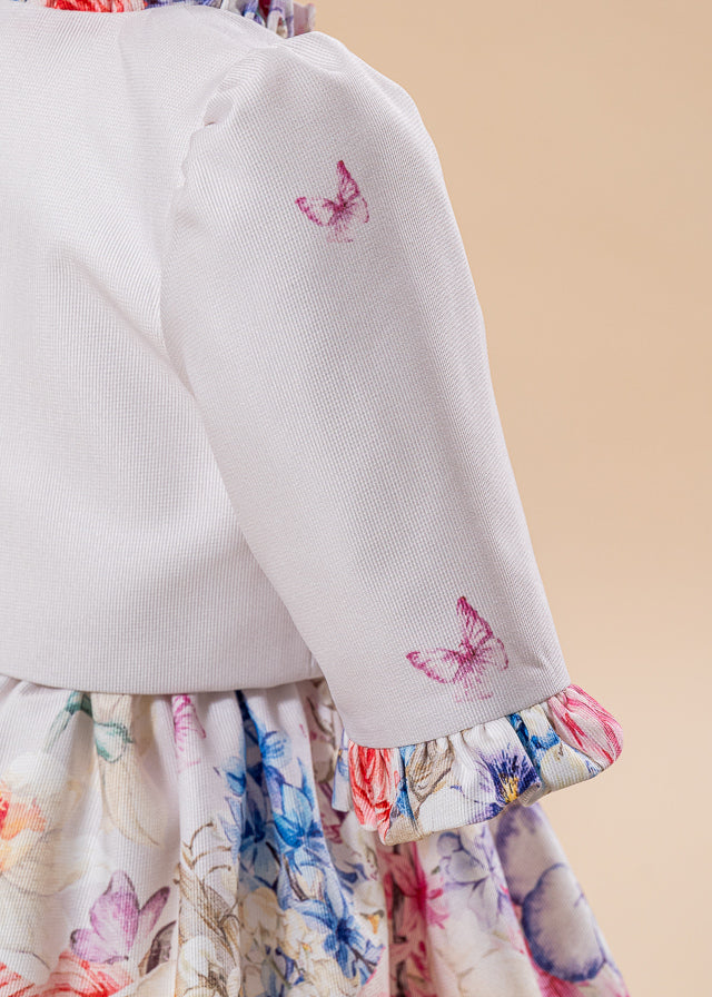 Rochie Josephine Crem Cu Fulutrasi Si Floricele Cu Bolero AnneBebe