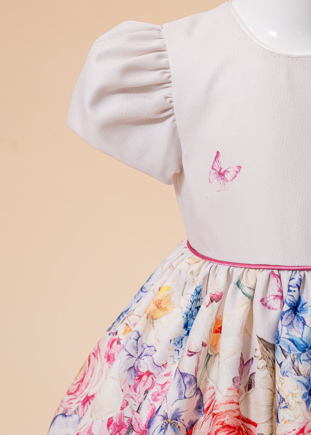 Rochie Josephine Crem Cu Fulutrasi Si Floricele Cu Bolero AnneBebe