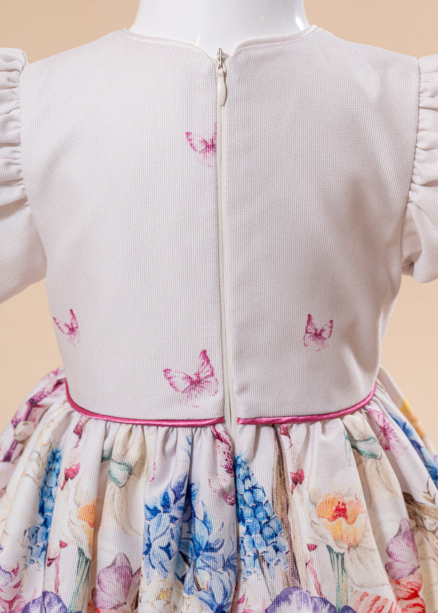 Rochie Josephine Crem Cu Fulutrasi Si Floricele Cu Bolero AnneBebe