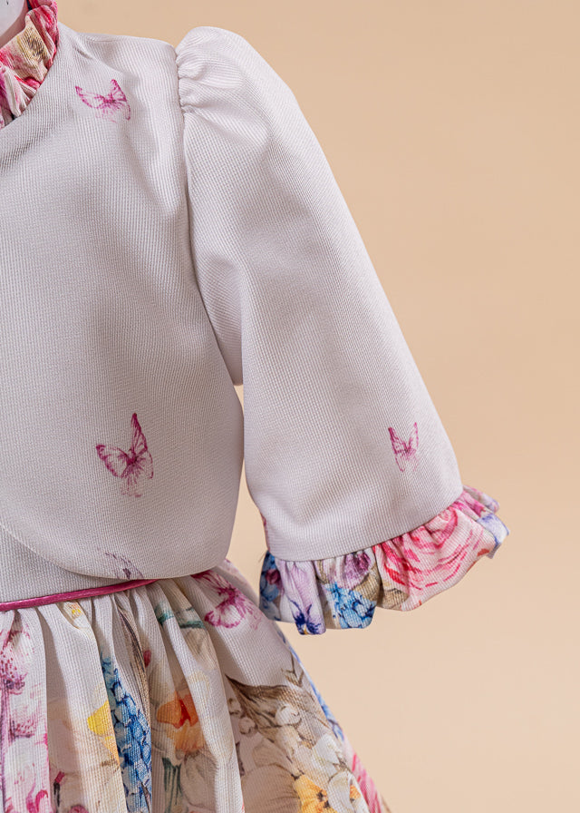 Rochie Josephine Crem Cu Fulutrasi Si Floricele Cu Bolero AnneBebe