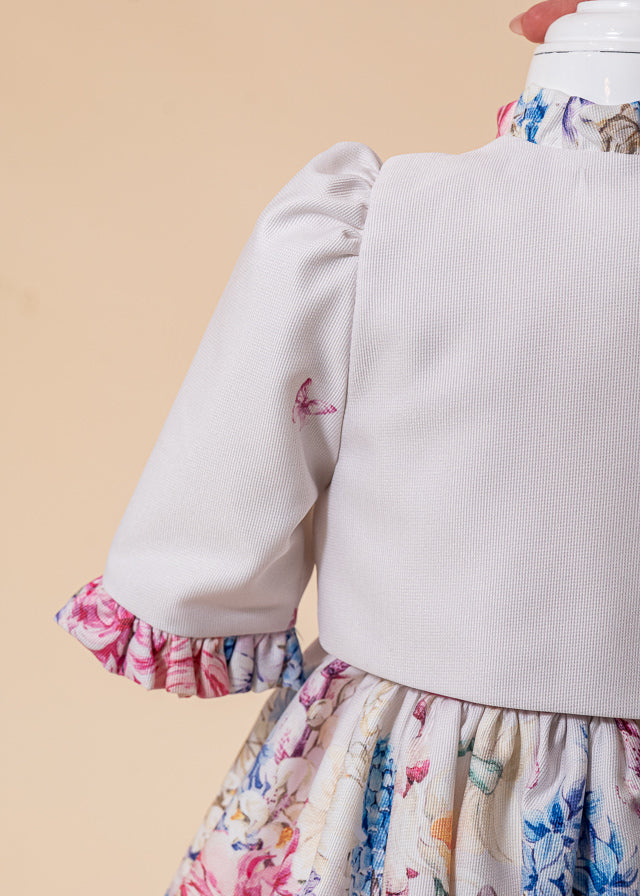 Rochie Josephine Crem Cu Fulutrasi Si Floricele Cu Bolero AnneBebe