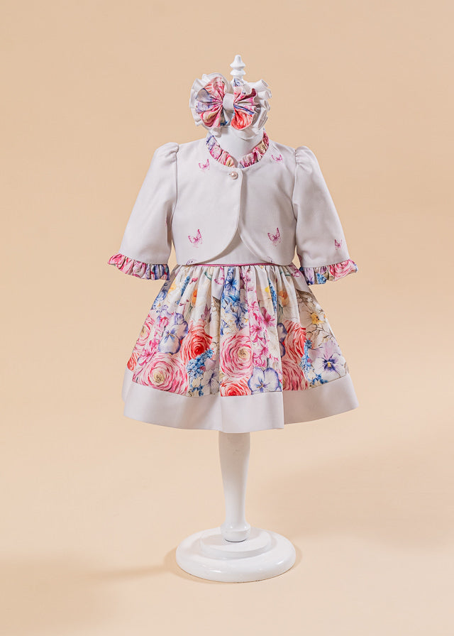 Rochie Josephine Crem Cu Fulutrasi Si Floricele Cu Bolero AnneBebe