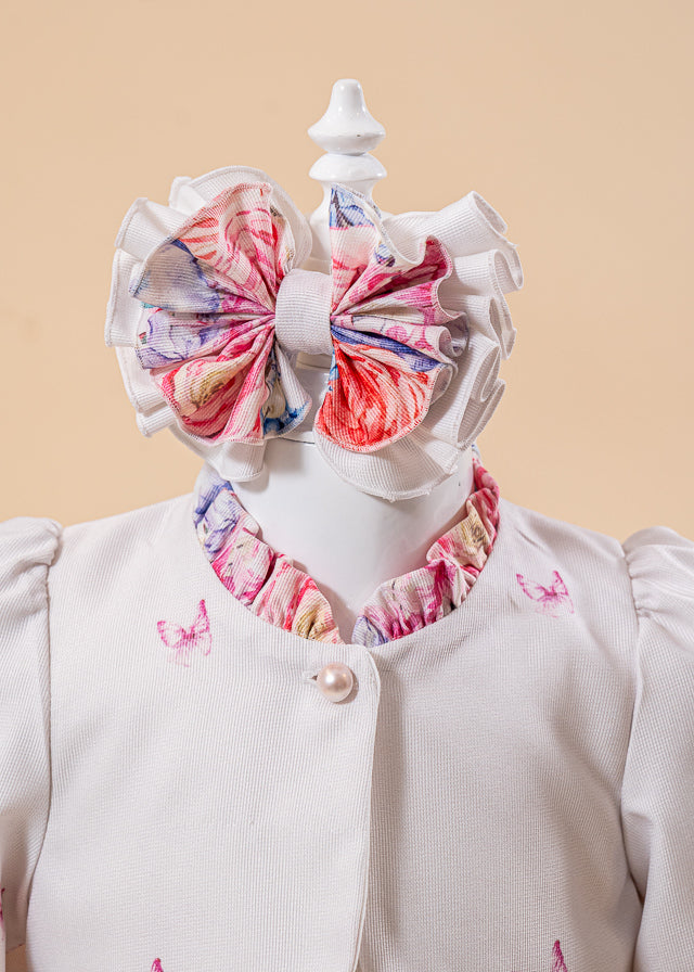 Rochie Josephine Crem Cu Fulutrasi Si Floricele Cu Bolero AnneBebe