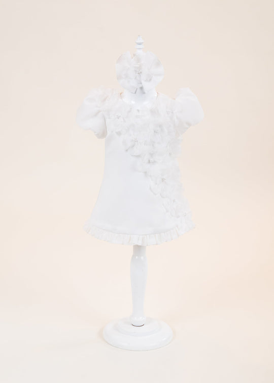Rochita Linda Satin Crem Cu Flori 3D Si Perle AnneBebe