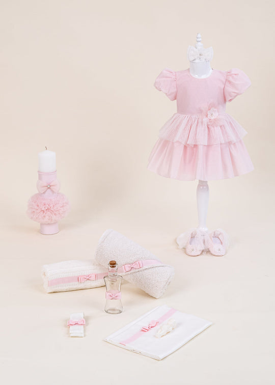 Set de Botez Franci 3 Piese cu Rochita, Trusou si Lumanare Personalizat pentru Fete – Franci | AnneBebe