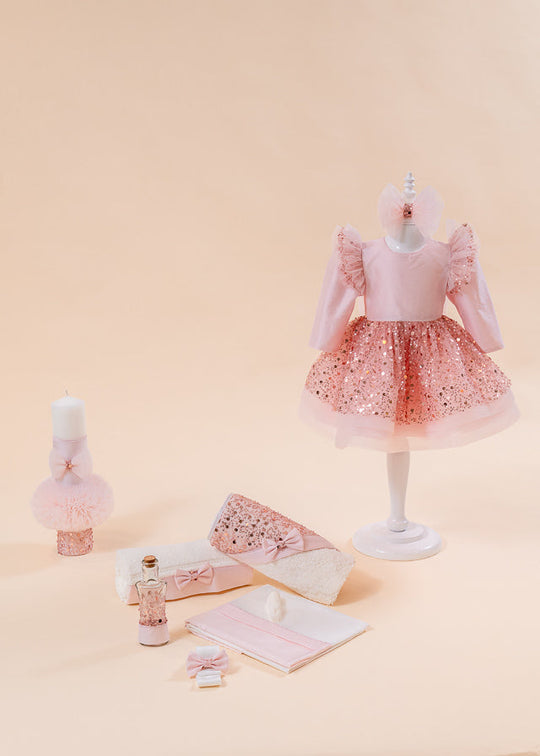 Set Botez Ligia 3 Piese, Rochita, Trusou si Lumanare Personalizat Botez AnneBebe