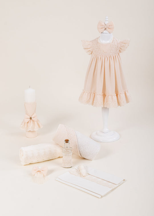 Set Botez Amelia 3 Piese, Rochita, Trusou si Lumanare Personalizat Botez AnneBebe