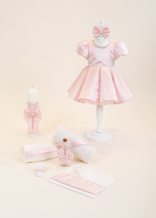 Set Botez Catalina 3 Piese, Rochita, Trusou si Lumanare Personalizat Botez AnneBebe