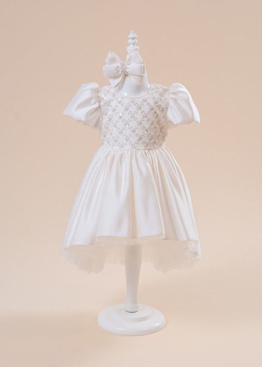 Rochita Eleganta Ceremonie Lolita Baby Princess Crem Bust Perle Model Romb AnneBebe