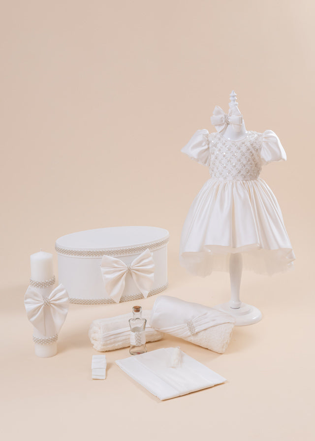 Set Botez Lolita Baby Princess 4 Piese, Rochita, Trusou, Lumanare si Cufar Personalizate AnneBebe