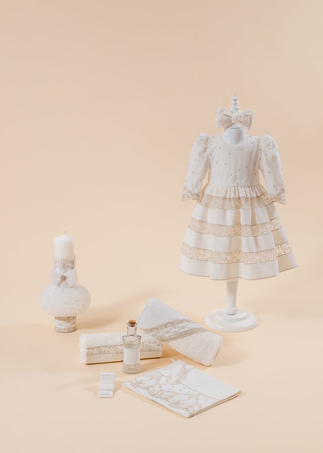 Baptism Set Natalia 3 Pieces, Dress, Trouser and Candle Personalized Baptism AnneBebe