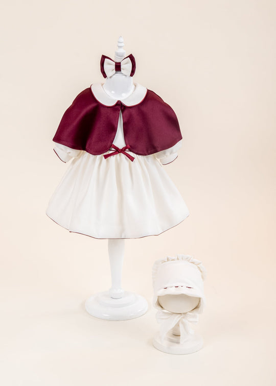 Set Rochita Teira Satin Crem Cu Chedar Si Capa Grena AnneBebe