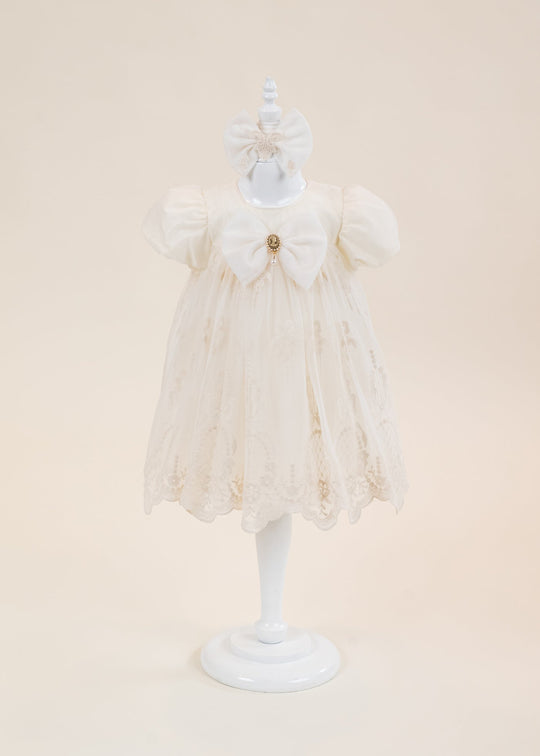 Rochita Georgia Tull Si Dantela Capucino Fundita Cu Camee AnneBebe