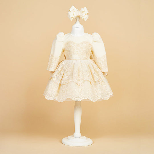 Rochita Eleganta Doua Volane Dantela Cappuccino AnneBebe