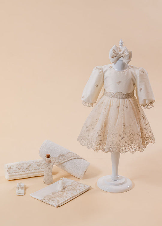 Set Botez Izabela 2 Piese Rochie si Trusou Personalizat AnneBebe LIPSA MATERIAL