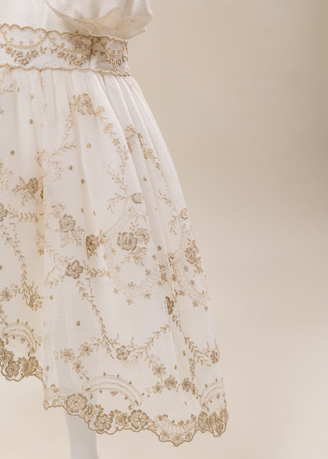 Rochita Eleganta Minodora Dantela Cappucino Cu Trena AnneBebe