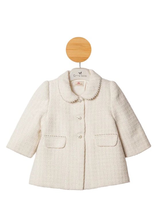 Palton de Botez Crem cu Perle pentru Fete – AnneBebe