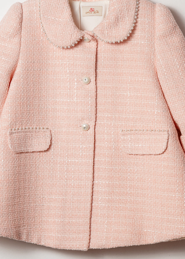 Palton Fete Elegant Stofa Roz Cu Perle AnneBebe
