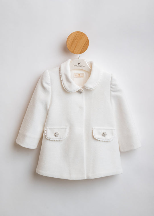 Palton Crem Striat Cu Perlute La Buzunare AnneBebe