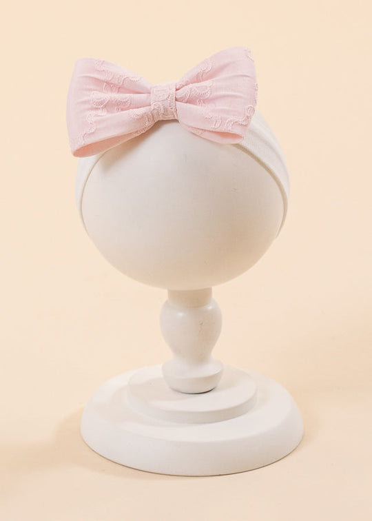 Elegant Headband Iris Pink Cotton Embroidery Bow AnneBebe