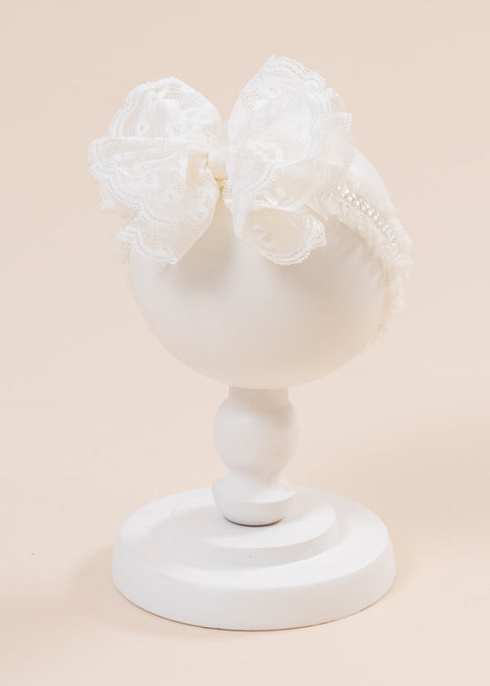 Elegant Headband Lavinia Cream Fine Lace Bows AnneBebe