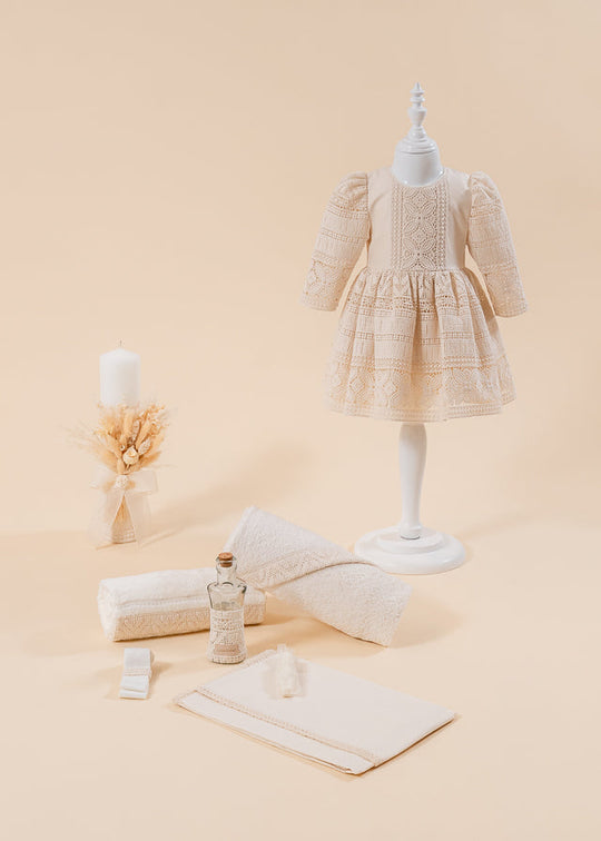 Otilia 3 Piece Baptism Set, Dress, Trouser and Candle Personalized Baptism AnneBebe