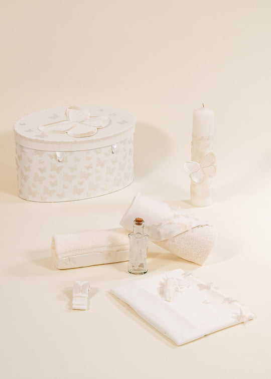 Set Botez Bela 3 Piese Lumanare, Trusou si Cufar Personalizat Botez AnneBebe