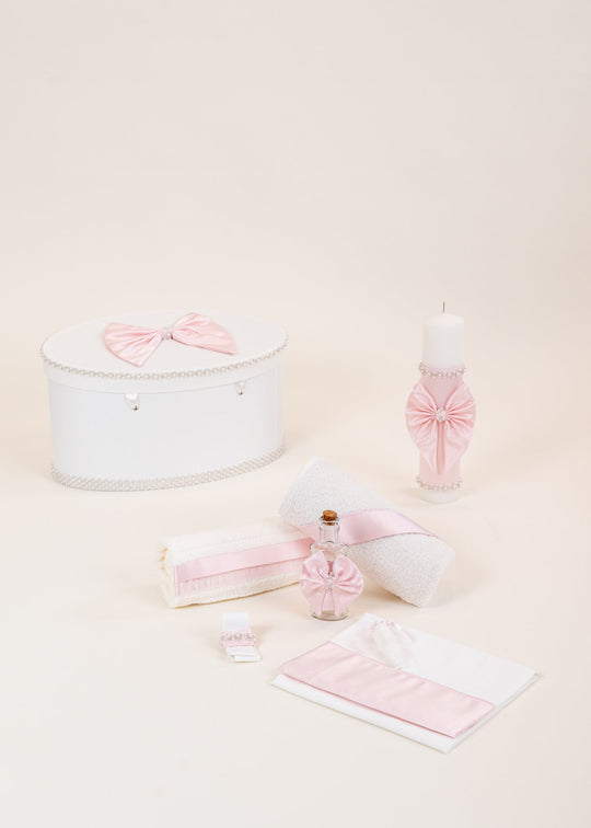 Set Botez Catalina 3 Piese, Lumanare, Trusou si Cufar Personalizat Botez AnneBebe