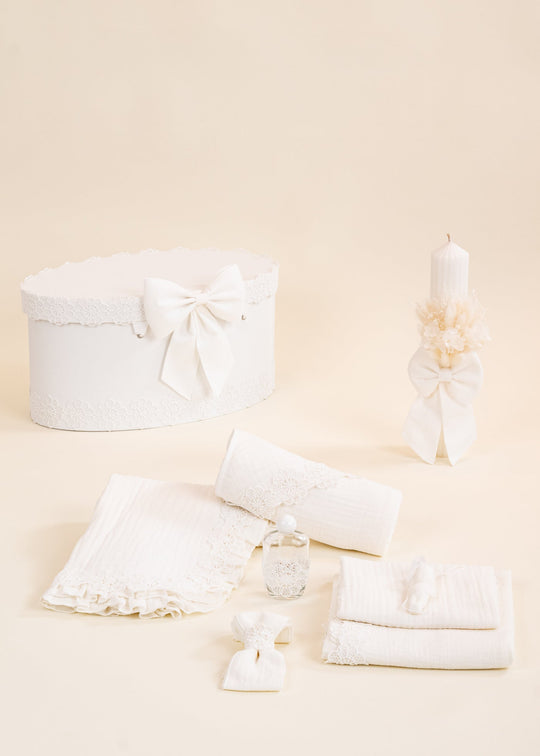 Set Botez Andra 3 Piese, Lumanare, Trusou si Cufar Personalizat Botez AnneBebe