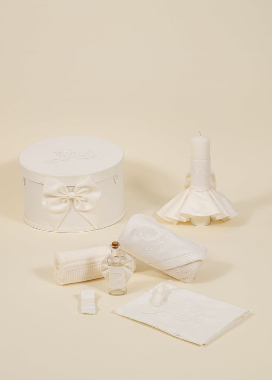 Set Botez Cataleya 3 Piese, Lumanare, Trusou si Cufar Personalizat Botez AnneBebe