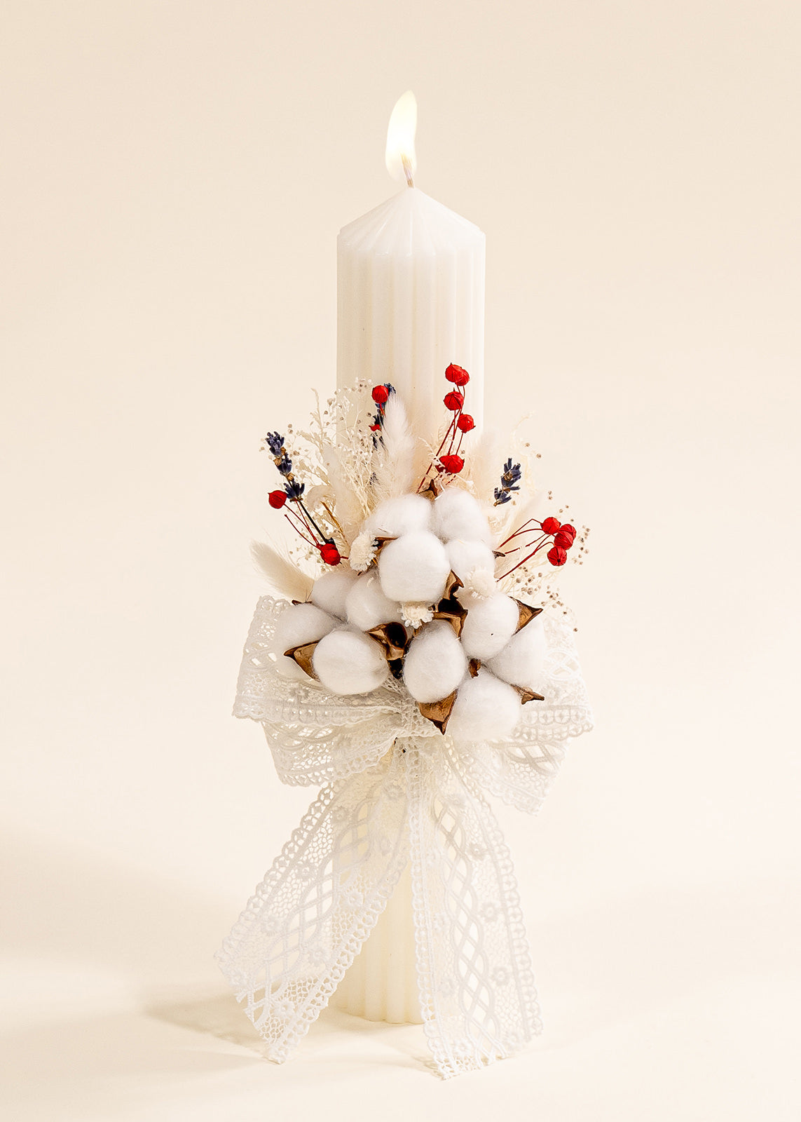 Lumanare Brandusa Flori Si Funda Dantela Bumbac Crem AnneBebe