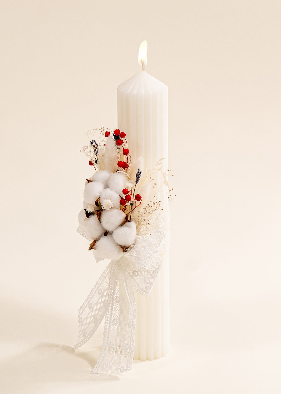 Lumanare Brandusa Flori Si Funda Dantela Bumbac Crem AnneBebe