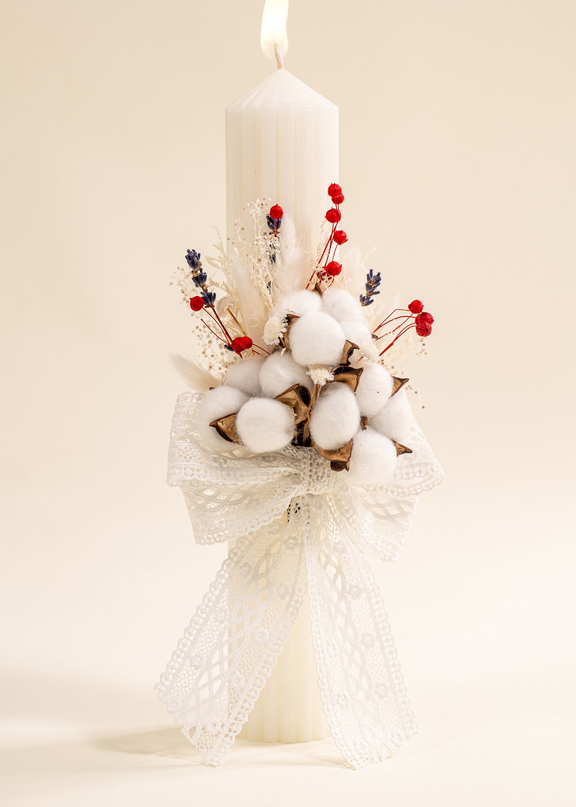 Lumanare Brandusa Flori Si Funda Dantela Bumbac Crem AnneBebe