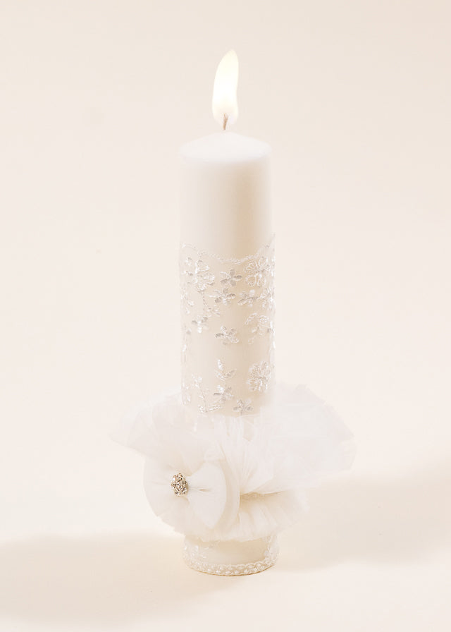 Set Botez Florina 4 Piese Rochie Trusou Lumanare si Cufar Personalizat Botez AnneBebe