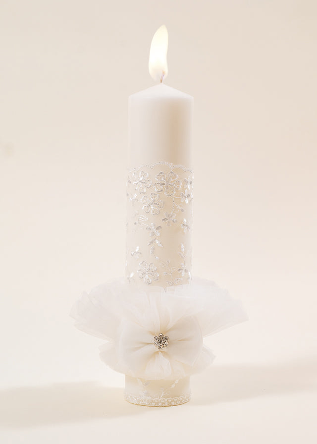 Set Botez Florina 4 Piese Rochie Trusou Lumanare si Cufar Personalizat Botez AnneBebe