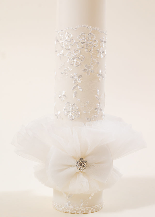 Set Botez Florina 4 Piese Rochie Trusou Lumanare si Cufar Personalizat Botez AnneBebe