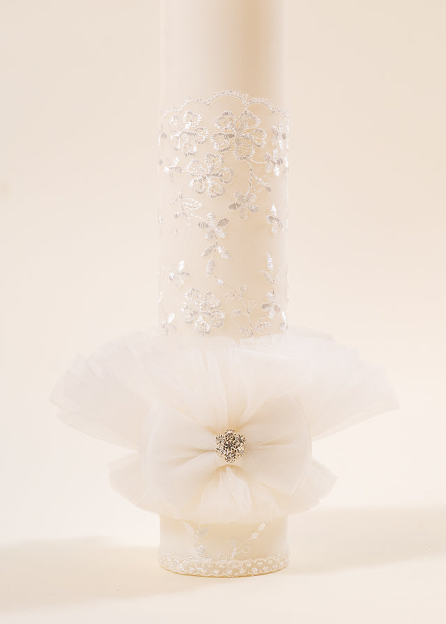 Set Botez Florina 4 Piese Rochie Trusou Lumanare si Cufar Personalizat Botez AnneBebe