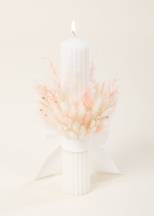 Candle Bow IN With Cream And Pink Natural Flower Bouquet