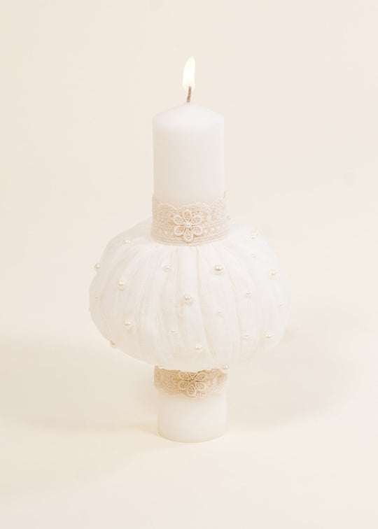 Lumanare (Eda,Rachel,Chloe) Glob Tull Cu Perle Si Dantela din Bumbac Cu Flori Si Romburi AnneBebe